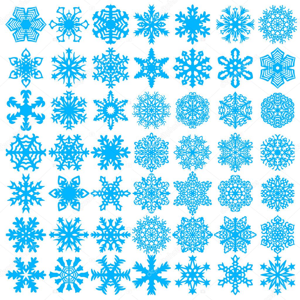 Set snowflakes icons on white background, vector illustration