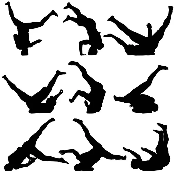 Set Siluetas negras breakdancer sobre fondo blanco — Archivo Imágenes Vectoriales