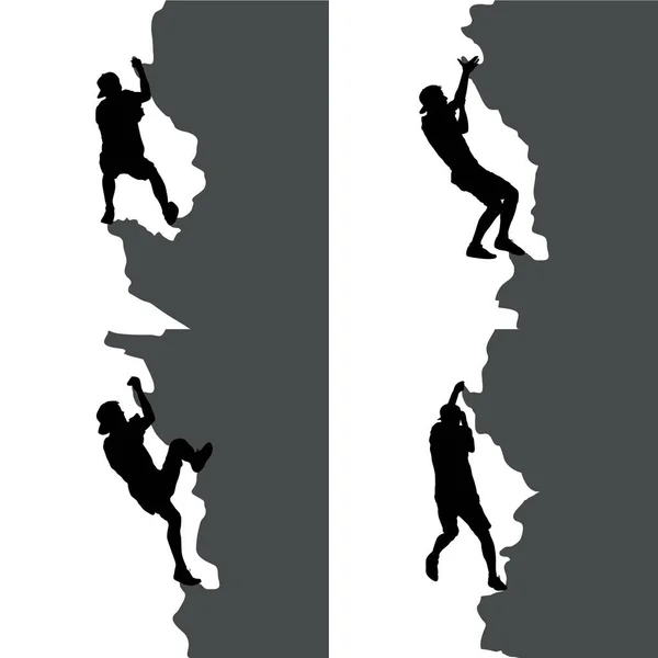 Nero set silhouette roccia arrampicatore su sfondo bianco — Vettoriale Stock