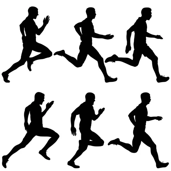 Conjunto de siluetas. Corredores en sprint, hombres — Archivo Imágenes Vectoriales