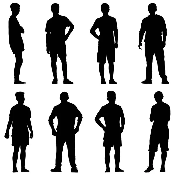 Set Black silhouette man standing, people on white background — Stock Vector