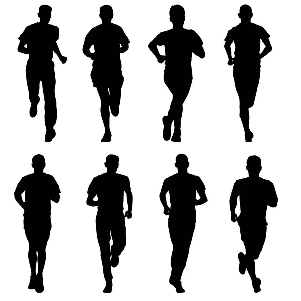 Set of silhouettes. Runners on sprint, man — Stock Vector