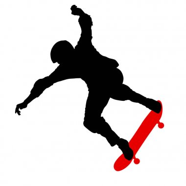 Atlayan bir kaykaycının siyah silueti.