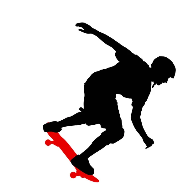 Schwarze Silhouette eines Skateboarders bei einem Sprung — Stockvektor