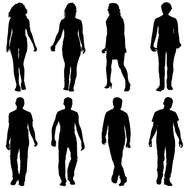 Silhouette Groupe de personnes debout sur fond blanc — Image vectorielle