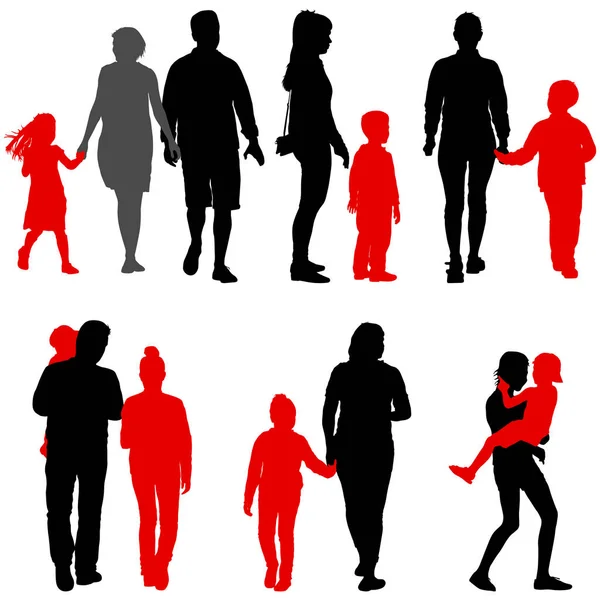 Set silhouette of happy family on a white background — Stock Vector