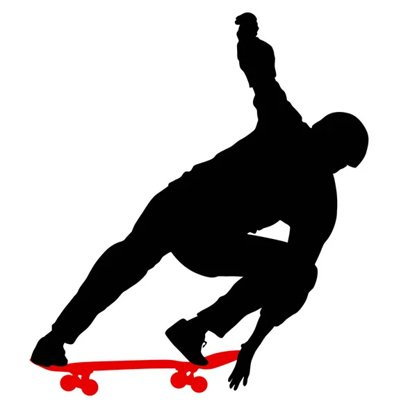 Silhouette noire d'un skateboarder athlète dans un saut — Image vectorielle