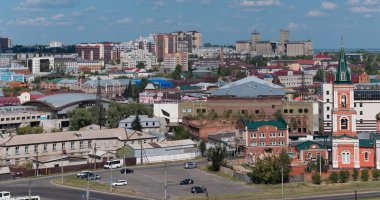 Timelapse of the city Barnaul view of the city and church, Altai, Russia