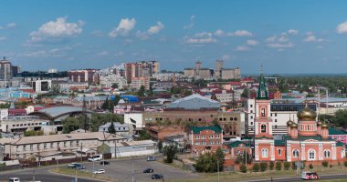 Timelapse of the city Barnaul view of the city and church, Altai, Russia