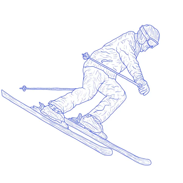 白色背景的山地滑雪者轮廓草图 — 图库矢量图片