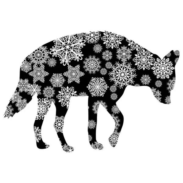 Christmas card hyena in snowflakes on a white background — Stock Vector