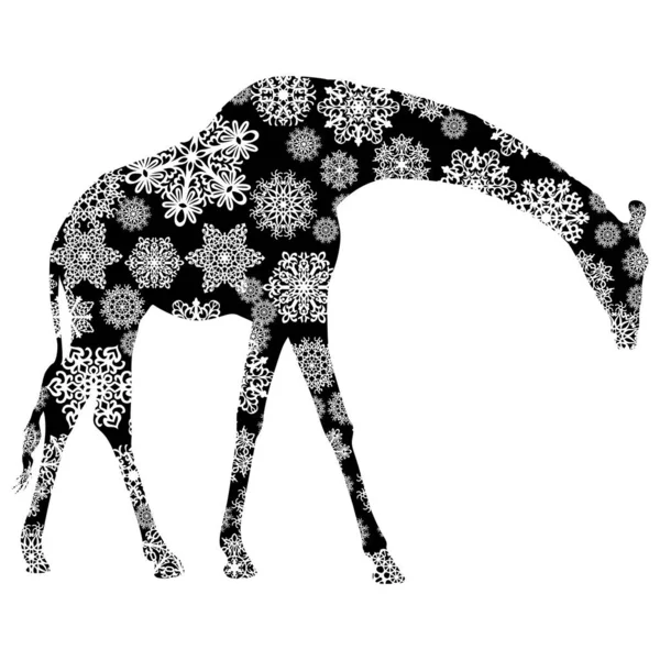 Julkort giraff i snöflingor på en vit bakgrund — Stock vektor