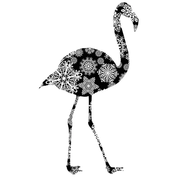 Cartão de Natal flamingos rosa em flocos de neve sobre um fundo branco — Vetor de Stock