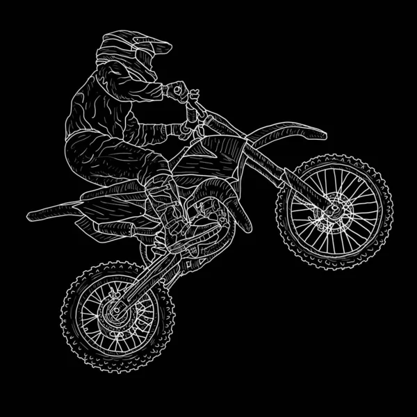 Beyaz arkaplanda motokros sürücüleri silueti çizimi — Stok Vektör