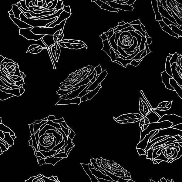 Belle sans couture de différentes couleurs de roses et de feuilles — Image vectorielle