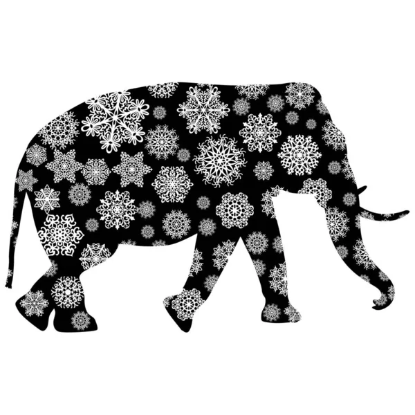 Carte de Noël éléphant en flocons de neige sur fond blanc — Image vectorielle