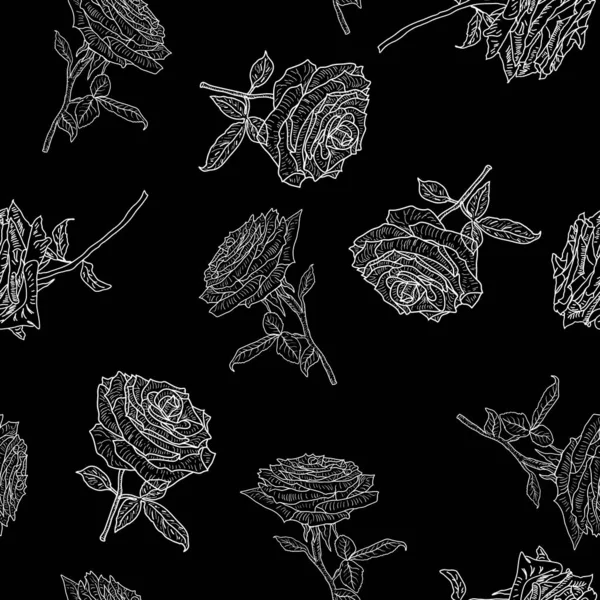 Belle sans couture de différentes couleurs de roses et de feuilles — Image vectorielle
