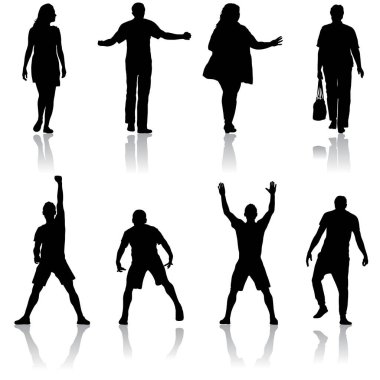 Beyaz Arkaplanda Duran Siluet Grubu.