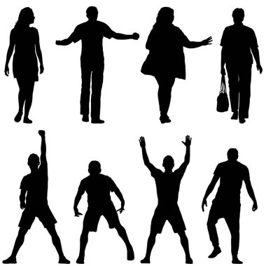 Beyaz Arkaplanda Duran Siluet Grubu.