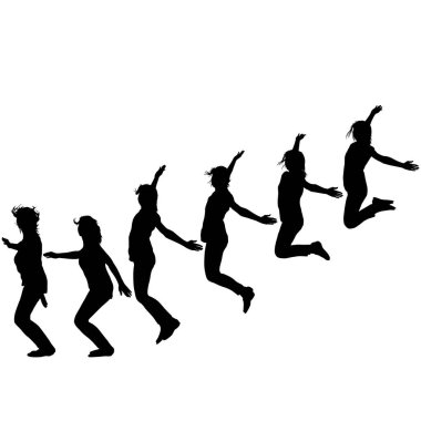 Elleri havada zıplayan üç genç kızın silueti, hareket.