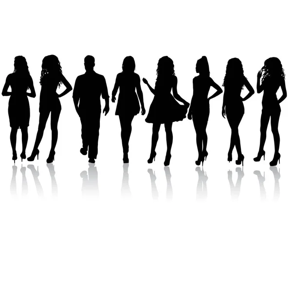 Silhouette Group People Standing White Background — Stock Vector