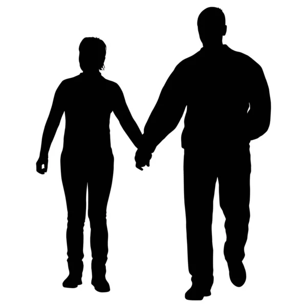 Silhouette Man Woman Walking Hand Hand — Stock Vector