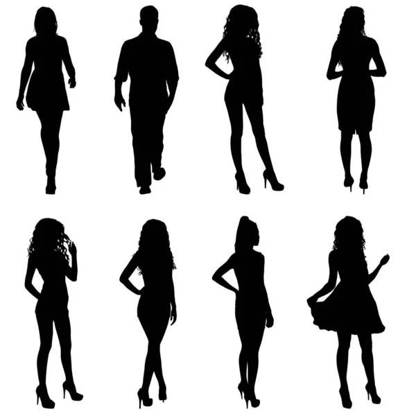 Silhouette Group People Standing White Background — Stock Vector