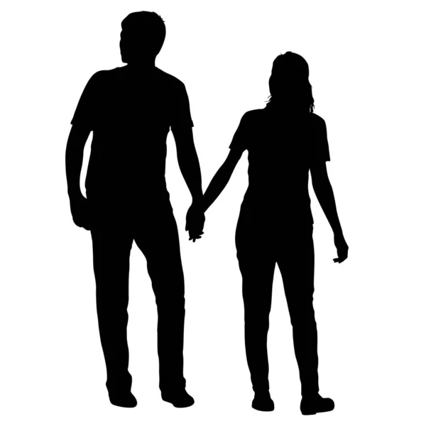 Silhouette Man Woman Walking Hand Hand — Stock Vector