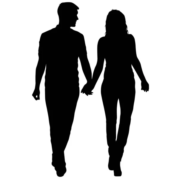 Silhouette Man Woman Walking Hand Hand — Stock Vector