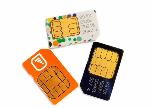Three Different Sim Card Isolated White Background — Stock Photo, Image