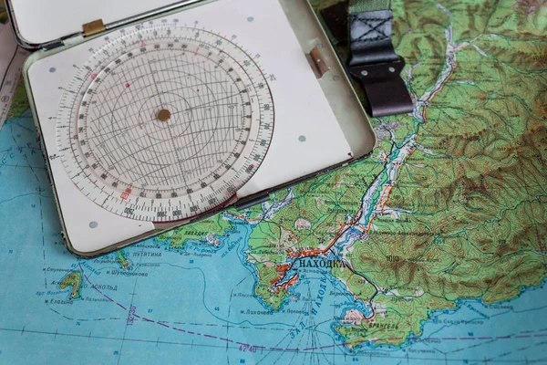 Map Navigational Instruments Laying Way — Stock Photo, Image