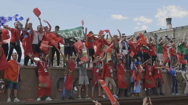 Moskau Juni 2018 Fußball Fanatiker Marokkos Mit Fahnen Ihren Typischen — Stockfoto