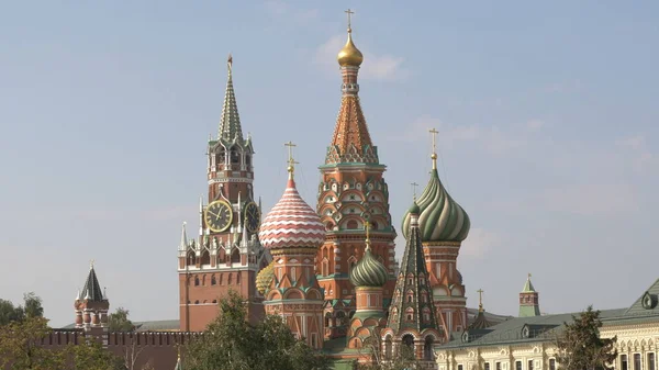 Plaza Roja Moscú Catedral San Basilio Torre Spasskaya — Foto de Stock