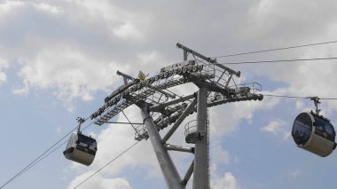 Moskova, Rusya - 25, 2019: Luzhniki 'de Moskova tramvayı.