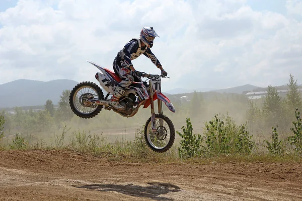 Arsenyev Rússia Agosto Rider Participa Rodada Campeonato Motocross Rússia 2014 — Fotografia de Stock