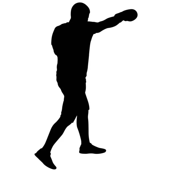 具有白色背景的运动员拳击手的黑色轮廓 — 图库矢量图片