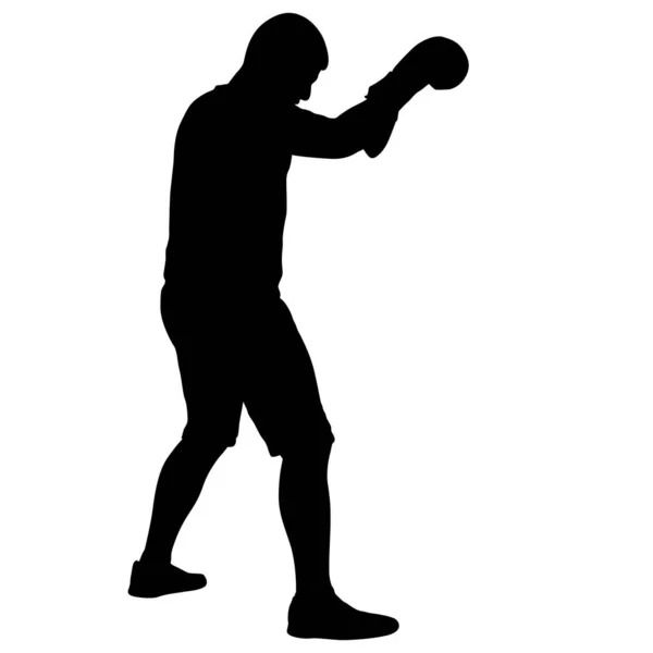 Black Silhouette Athlete Boxer White Background — Stock Vector