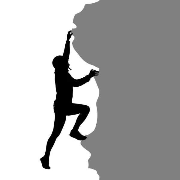 Schwarze Silhouette Bergsteiger Auf Weißem Hintergrund — Stockvektor