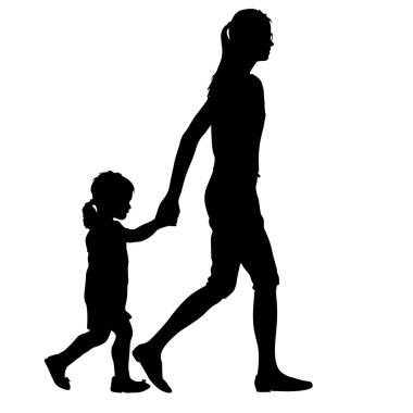 Beyaz arka planda mutlu aile silueti.