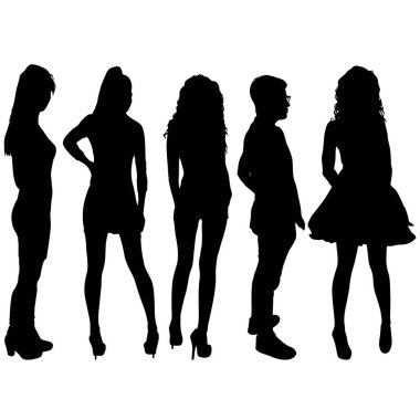 Güzel moda kızı siluetini beyaz bir arkaplana yerleştir.