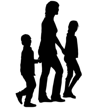 Beyaz arka planda mutlu aile silueti.