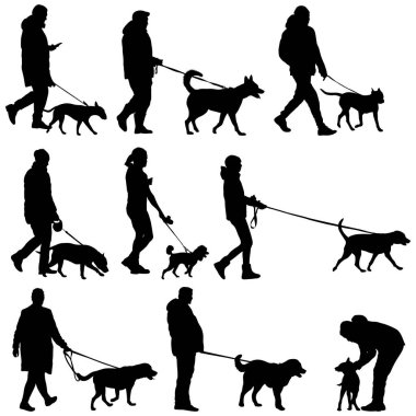 İnsan ve köpek siluetini beyaz arkaplana yerleştir.