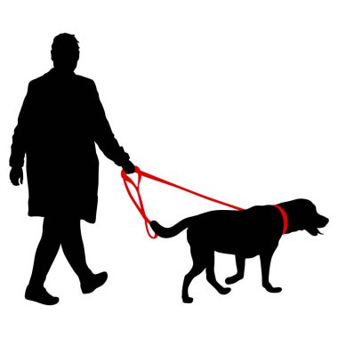 Beyaz arka planda kadın ve köpek silueti.
