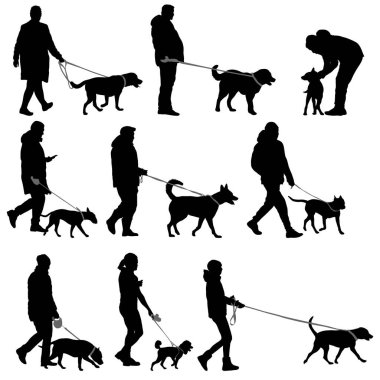 İnsan ve köpek siluetini beyaz arkaplana yerleştir.