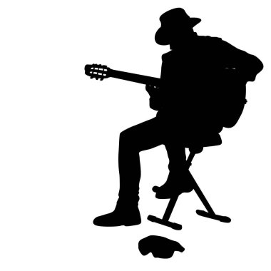 Siluet müzisyeni beyaz arka planda gitar çalar.