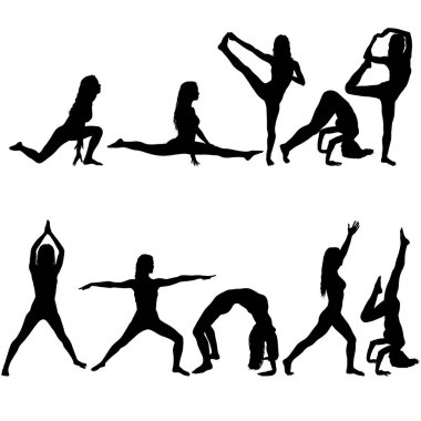 Siluet kızı yoga sınıfında beyaz arka planda poz ver..