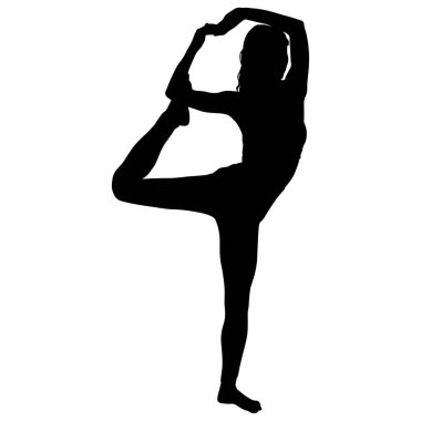 Yoga sınıfındaki siluet kız beyaz arka planda poz veriyor..