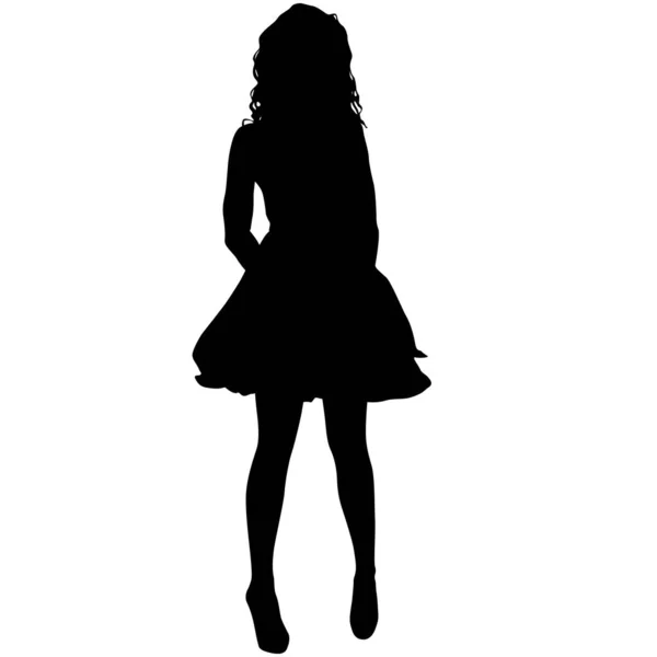 Black Silhouette Beautiful Girl White Background — Stock Vector