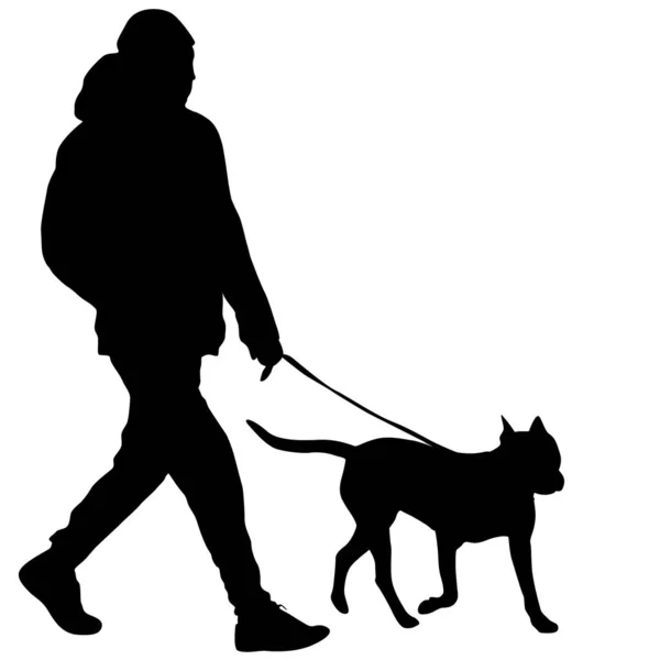 Silueta Hombre Perro Sobre Fondo Blanco — Vector de stock