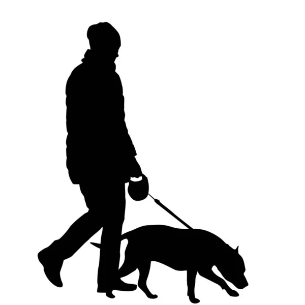 Silhouette Von Frau Und Hund Auf Weißem Hintergrund — Stockvektor